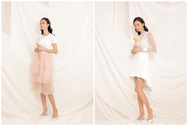 Váy ren dự tiệc với tông hồng pastel, hồng tím