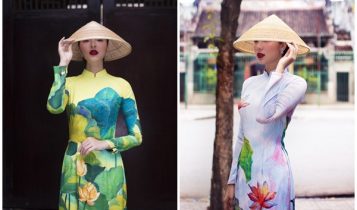 Áo dài truyền thống đặc sắc với họa tiết, hoa văn hoa sen