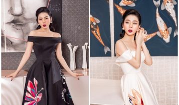 Lệ Quyên diện đầm hở vai của NTK Công Trí