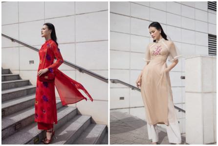 Tuyết Lan dịu dàng trong tà áo dài xuân của NTK Lê Thanh Hòa