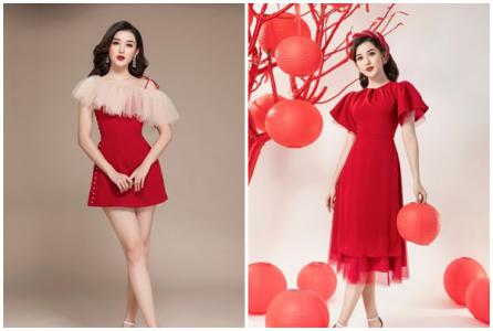 Huyền My khoe làn da trắng sứ với váy đỏ dịp đầu năm