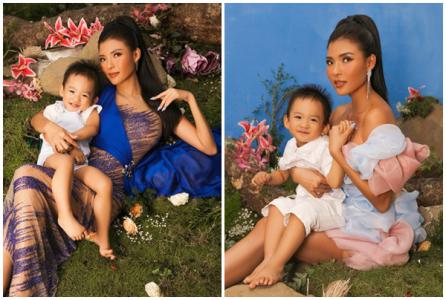 Thúy Diễm chụp ảnh cùng con trai