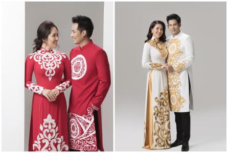 Lê Phương và Thanh Thức tình tứ trong tà áo dài cưới