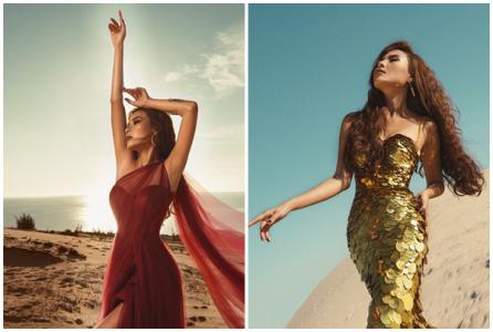 Thúy Diễm đón bình minh trên đồi cát