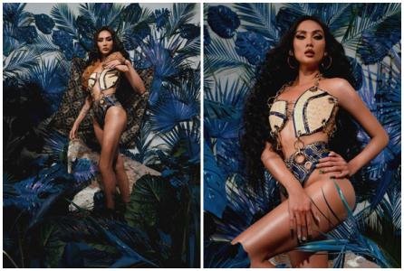 Võ Hoàng Yến diện swimsuit tạo dáng cùng trăn gấm