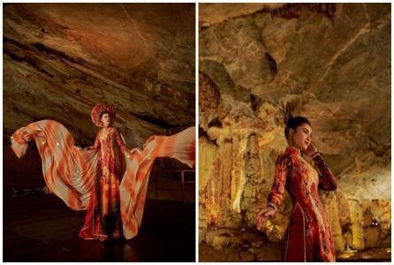 Á hậu Lý Kim Thảo diện áo dài Nhật Dũng để quảng bá du lịch Quảng Bình