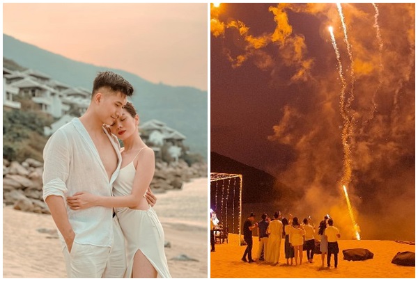 Lệ Quyên và Lâm Bảo Châu tổ chức sinh nhật ngọt ngào trên bãi biển