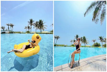 Jennifer Phạm khoe ngực đầy, eo thon bên hồ bơi
