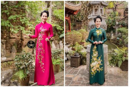 Diễn viên Lan Hương diện áo dài hợp lứa tuổi trung niên