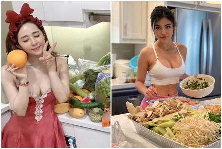 Sao Việt khoe dáng khi nấu nướng trong bếp