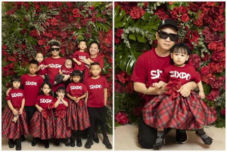 Đỗ Mạnh Cường cùng các con mặc đồng điệu đón Giáng sinh sớm