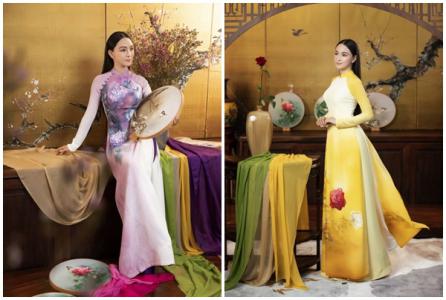Trương Hồ Phương Nga dịu dàng trong áo dài vẽ tay của NTK Trung Đinh