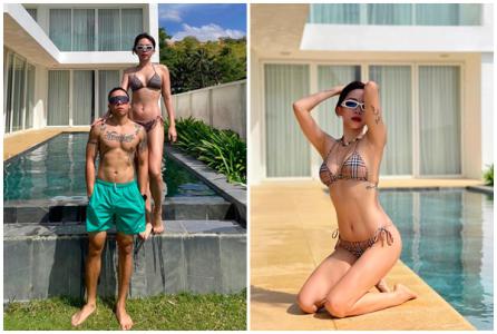 Ca sĩ Tóc Tiên và chồng khoe body gợi cảm trong trang phục bơi