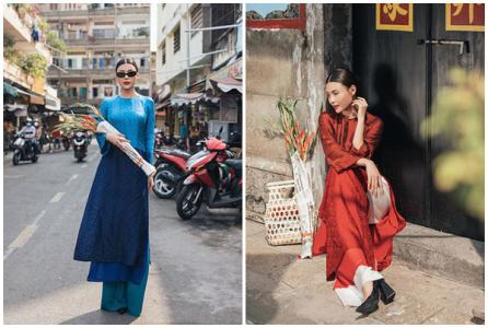 Diễn viên Thúy Diễm diện ba chiếc áo dài dạo phố