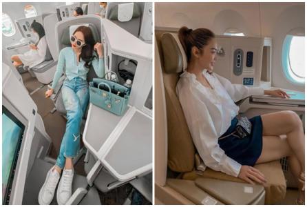 Sao Việt khoe dáng ở khoang thương gia trên máy bay