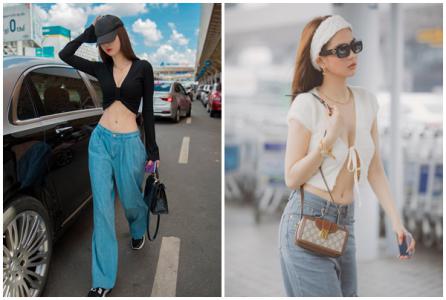 Ngọc Trinh thay đổi phong cách liên tục mỗi khi ra sân bay