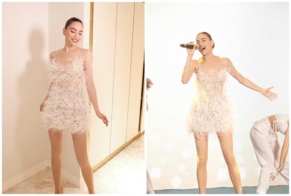 Hồ Ngọc Hà diện váy lông vũ của NTK Lê Thanh Hòa