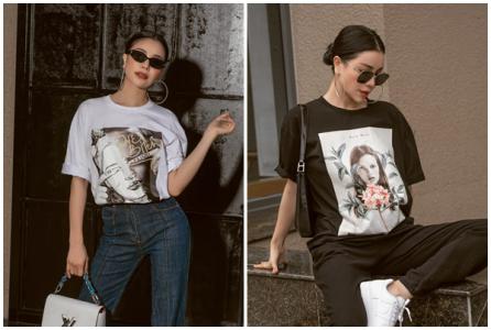Trà Ngọc Hằng phối đồ với áo phông