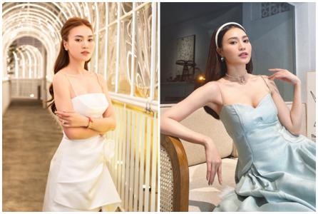 Lan Ngọc chuộng kiểu váy hai dây khoe vòng 1