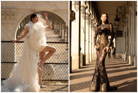 Lương Thùy Linh và Phương Anh diện váy dạ tiệc trên đường phố Pháp