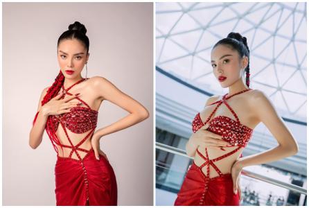 Kỳ Duyên diện váy đỏ rực cắt xẻ khoe chân dài