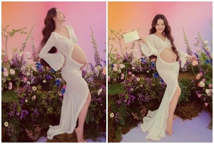 Minh Hằng gây ấn tượng với nhan sắc ở tháng cuối thai kỳ mừng sinh nhật tuổi 36