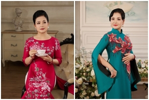 NSND Thu Quế diện áo dài trang nhã