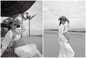 Minh Hằng khoe vóc dáng khi mang thai ở tháng cuối 