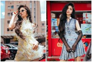 Á hậu Minh Kiên nổi bật trên phố với thời trang của NTK Lê Thanh Hòa