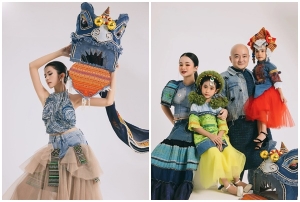 Ngọc Huyền diện những bộ trang phục có chất liệu thổ cẩm kết hợp với denim