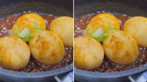 Thực đơn hàng ngày: Trứng lòng đào sốt cay 