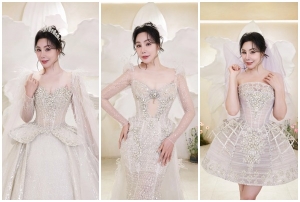 Ca sĩ Hồ Quỳnh Hương diện ba bộ váy cưới