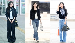 Kim Ji Won thường ra sân bay với trang phục thanh lịch